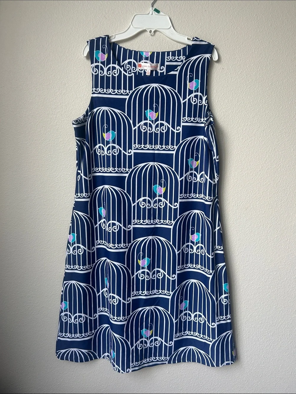 Jude Connally Navy Birdcage Print Sleeveless Shift Dress - Picture 1 of 4